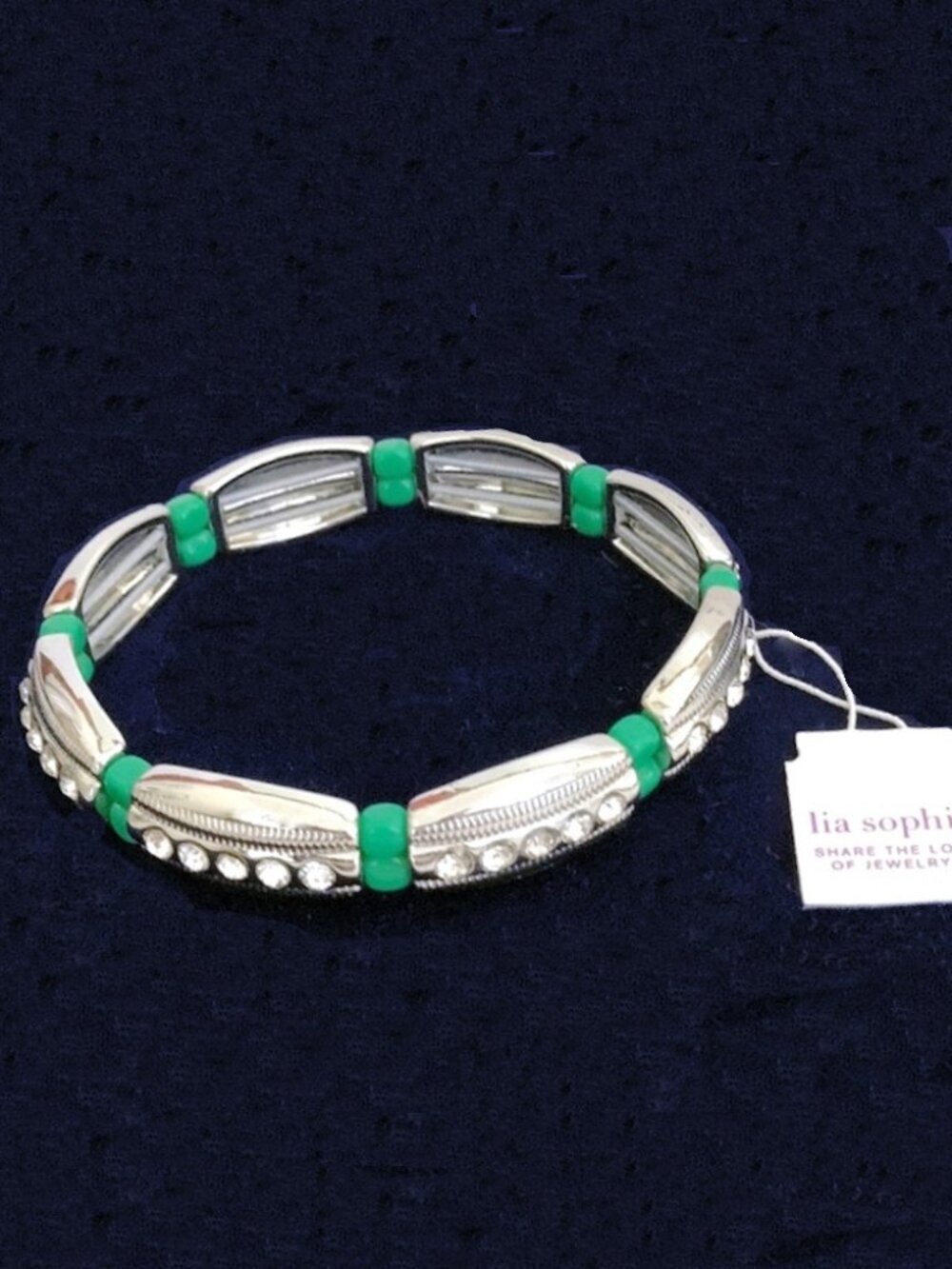 Lia Sophia Bracelet Island Fiesta Green Silver Crystals Stretch NWT 16187